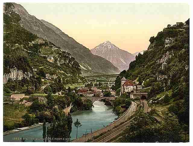 Vintage St Maurice the bridge Valais Alps of A4 Photo Print