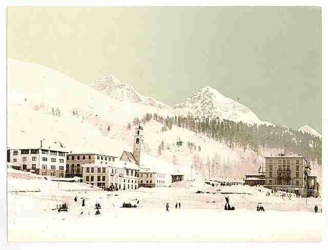 Vintage St Moritz Grisons Switzerland in winter reversed A4 Photo Print