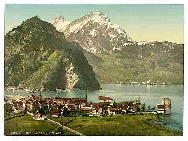 Vintage Stanstaad and Pilatus Lake Lucerne A4 Photo Print
