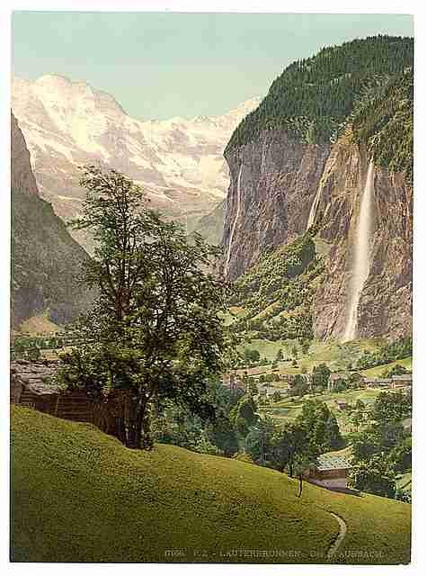 Vintage Staubbach Waterfall Bernese Oberland A4 Photo Print
