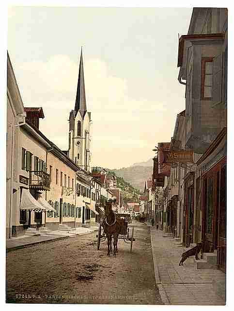 Vintage Street scene Partenkirchen Upper Bavaria A4 Photo Print