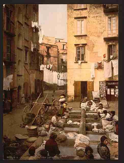 Vintage Street with washerwomen Naples A4 Photo Print