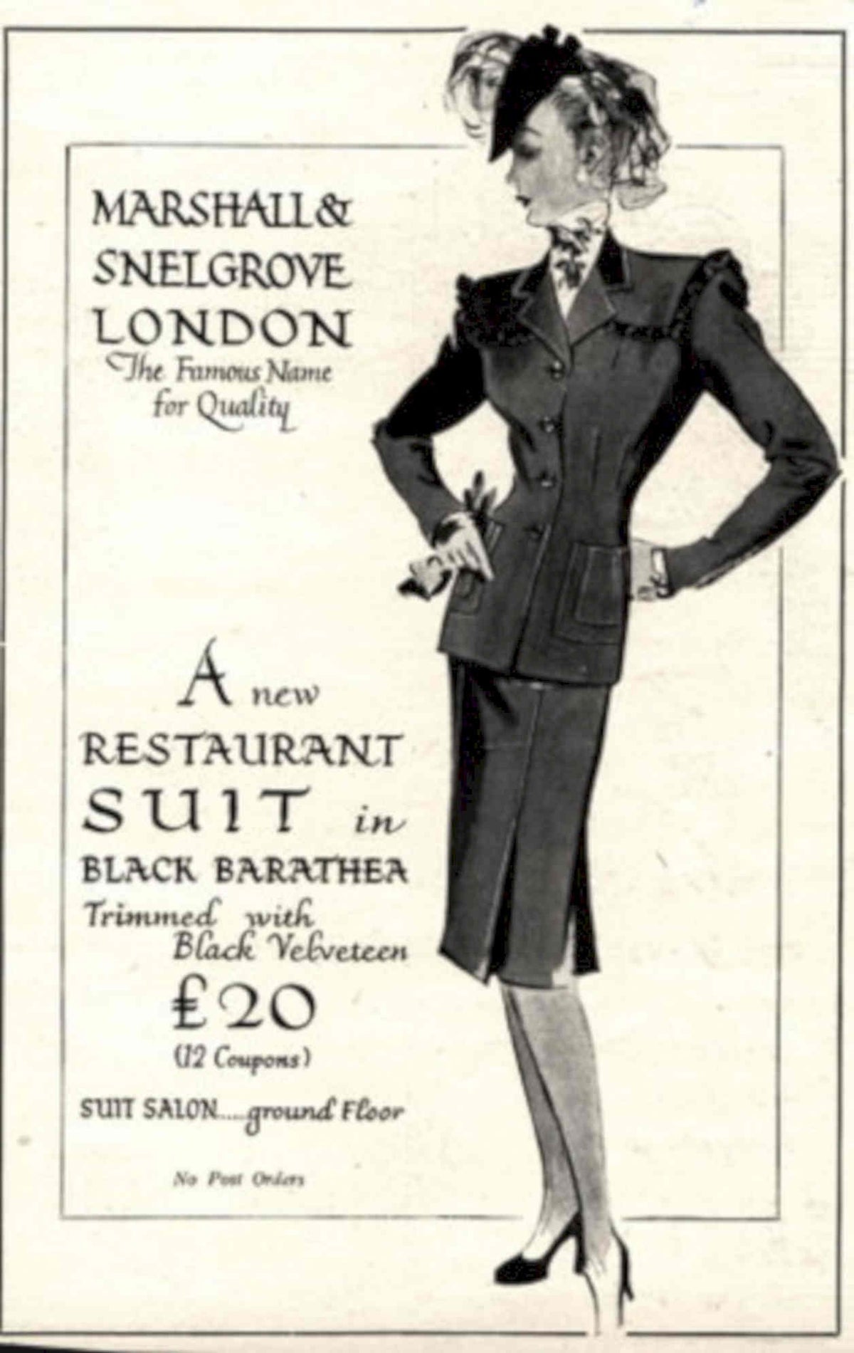 Vintage Suit Barathea 1940s Vintage Retro Advert Poster