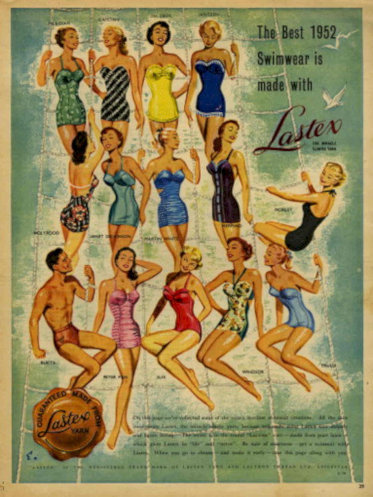 Vintage Swimwear 1952 1950s Vintage Retro Advert Poster
