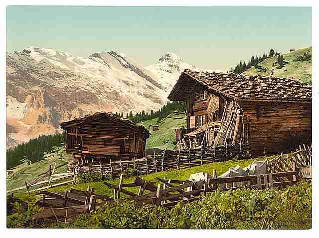 Vintage Swiss dwelling Murren Bernese Oberland A4 Photo Print