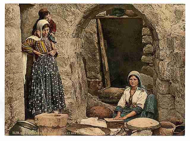 Vintage Syrian peasant making bread A4 Photo Print