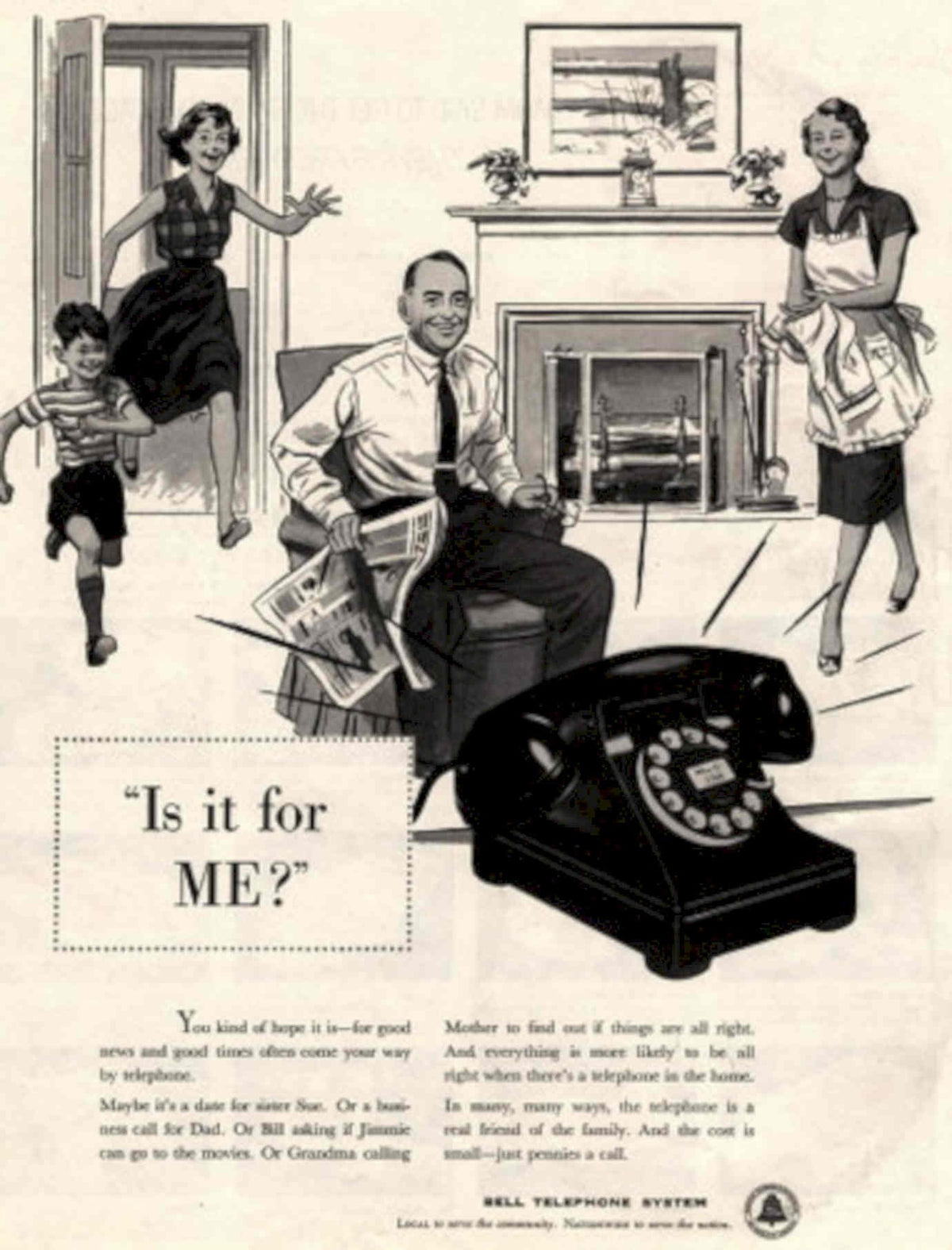 Vintage Telephone Family 1 1950s Vintage Retro Advert Poster