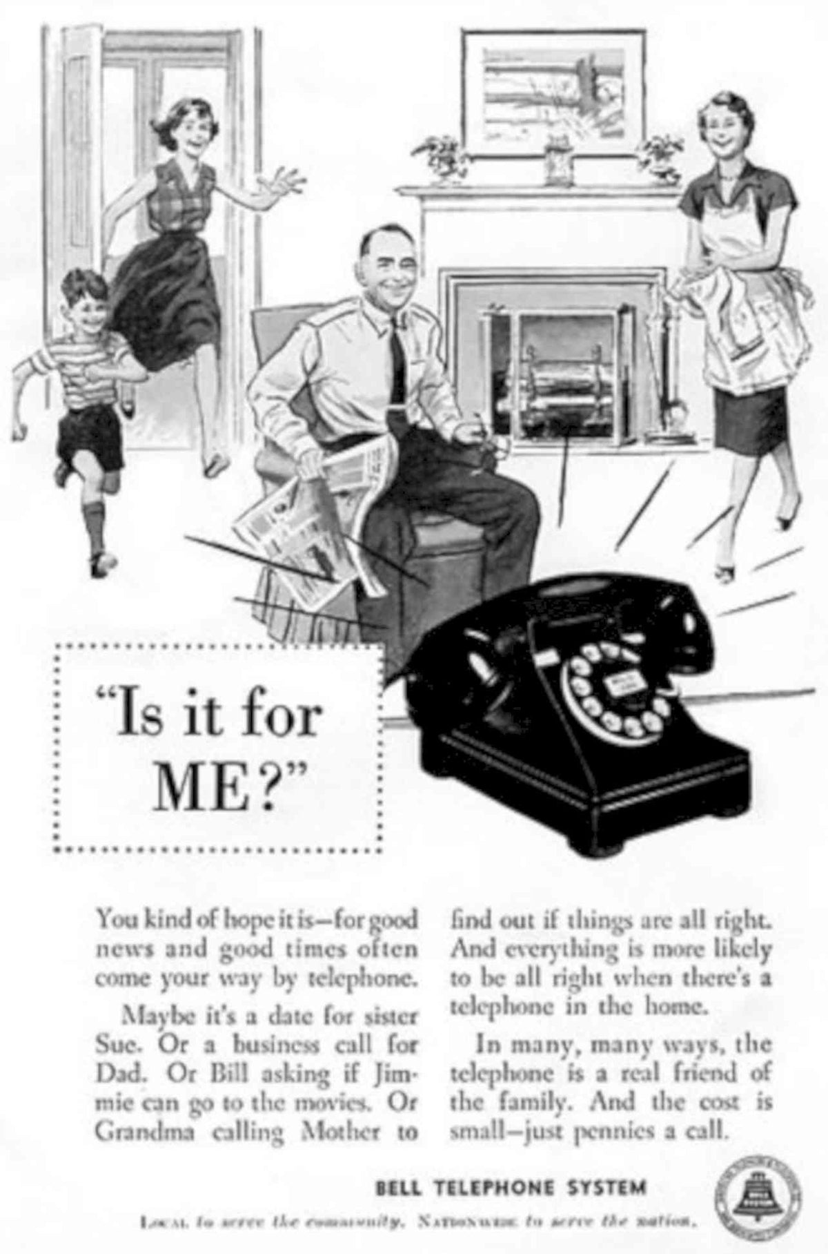 Vintage Telephone Family 2 1950s Vintage Retro Advert Poster