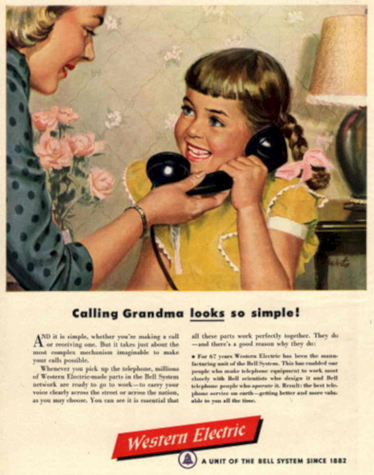 Vintage Telephone Grandma 1950s Vintage Retro Advert Poster