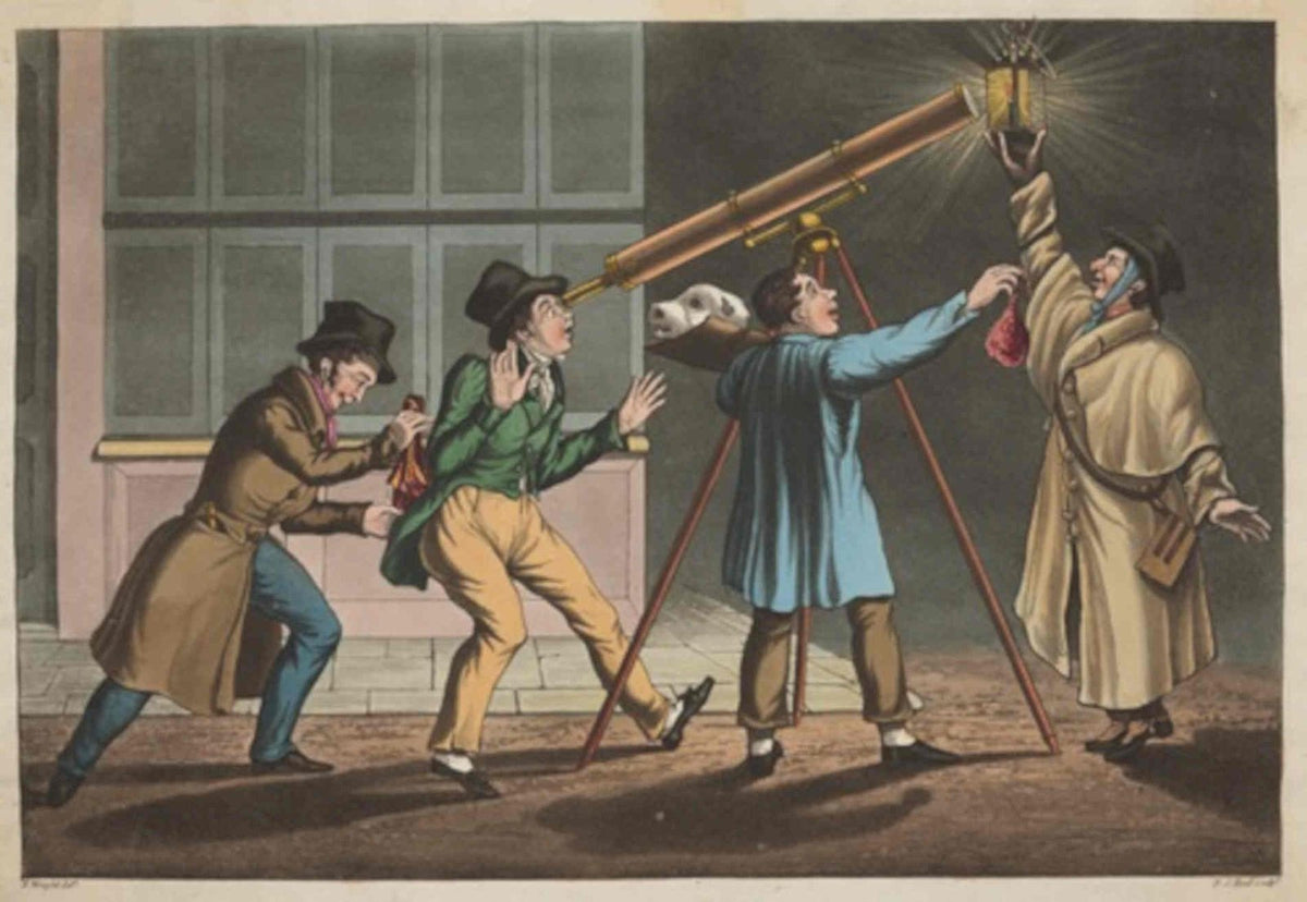 Vintage Telescope Men GB Cartoon Vintage Retro Advert Poster