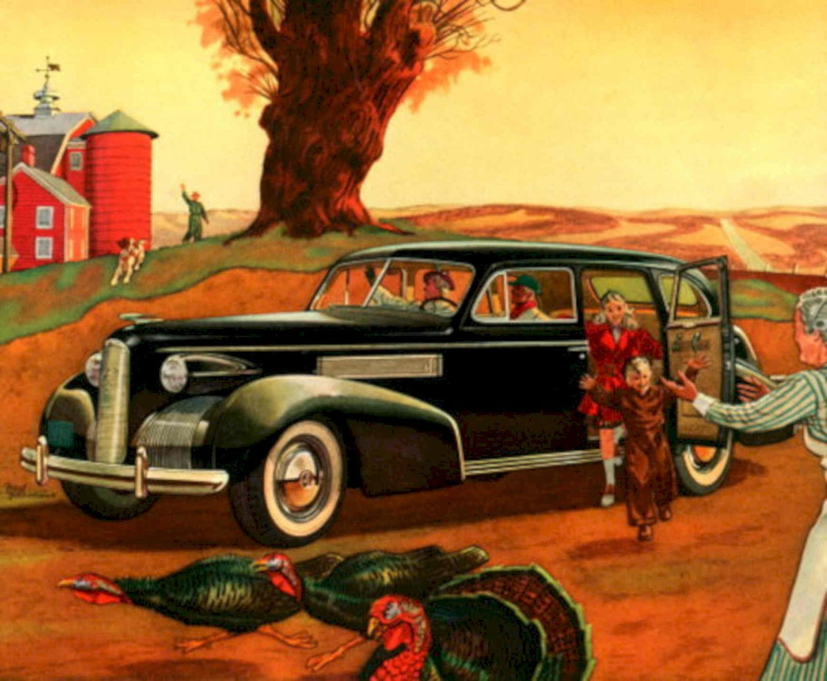 Vintage Thanksgiving Sedan 1930s Vintage Retro Advert Poster