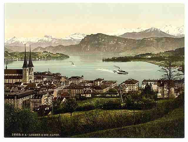 Vintage The Alps Lucerne A4 Photo Print