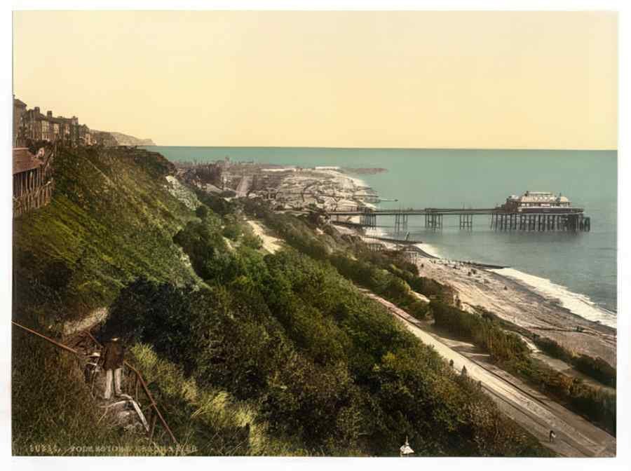 Vintage The Beach And Pier Folkestone England A4 Photo Print