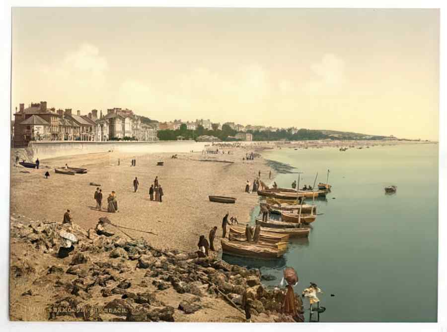 Vintage The Beach Exmouth England A4 Photo Print