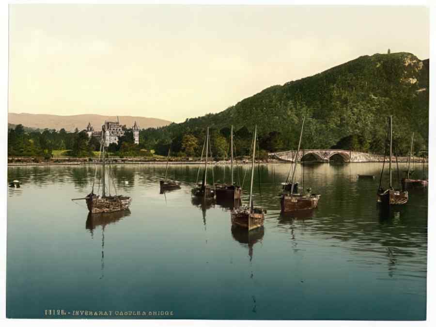 Vintage The Castle And Bridge Inveraray Scotland A4 Photo Print