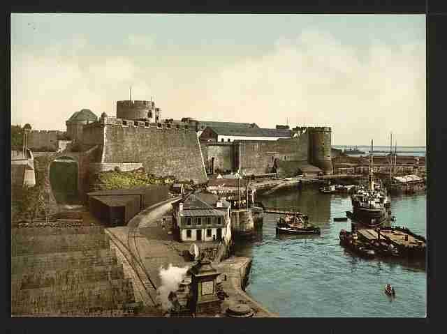 Vintage The Castle from swing bridge Brest A4 Photo Print