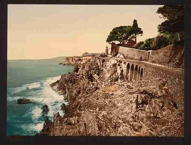 Vintage The Cliffs of Quinto Nervi Genoa A4 Photo Print