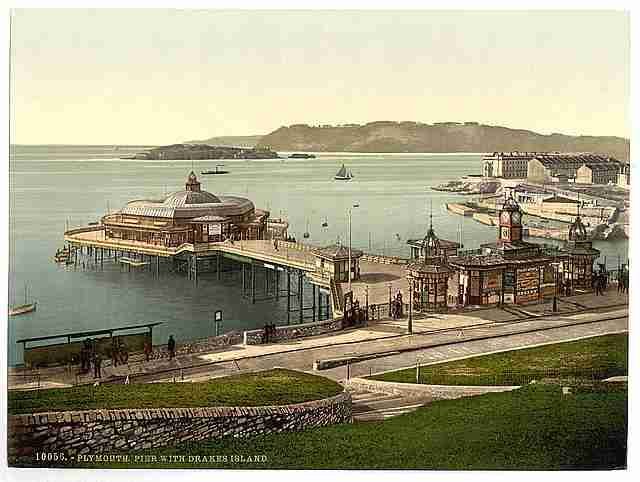Vintage The Pier with Drakes Island Plymouth A4 Photo Print