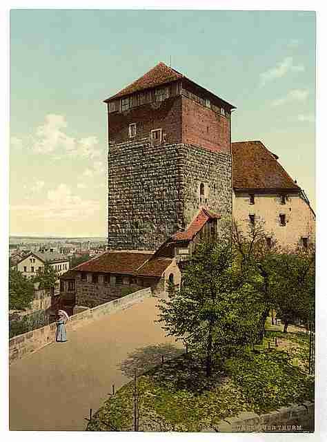 Vintage The Quintagonal tower Nuremberg Bavaria A4 Photo Print