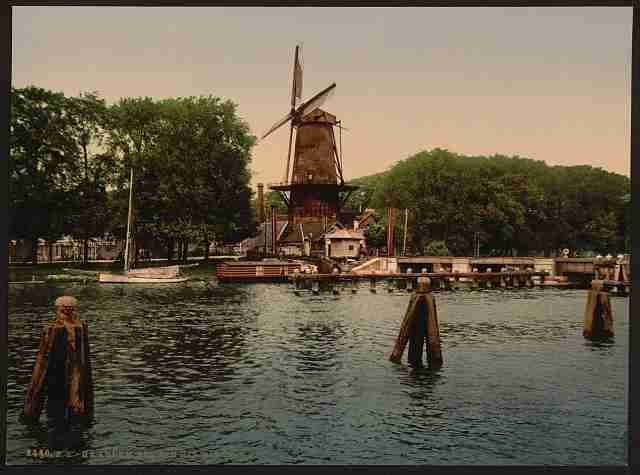 Vintage The Spaarne and windmill Haarlem A4 Photo Print