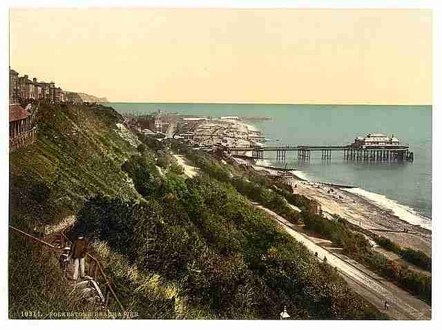 Vintage The beach and pier Folkestone A4 Photo Print