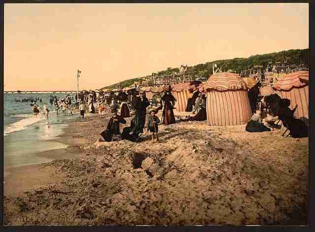 Vintage The beach at bathing time Trouville A4 Photo Print