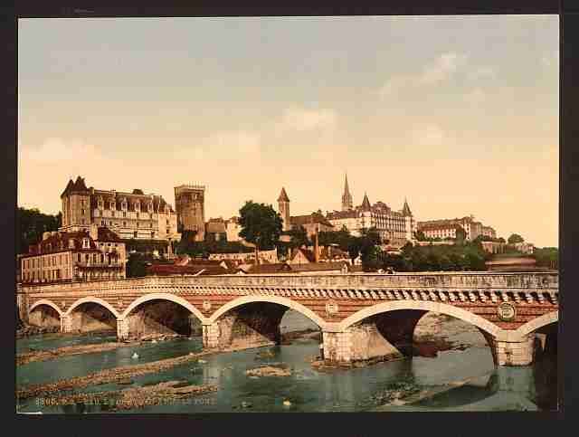 Vintage The castle and bridge Pau Pyrenees A4 Photo Print