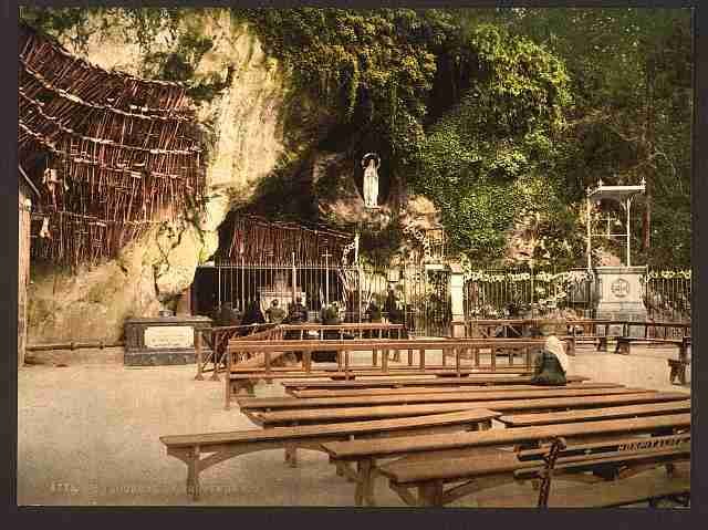 Vintage The grotto of Notre Dame Lourdes Pyrenees A4 Photo Print