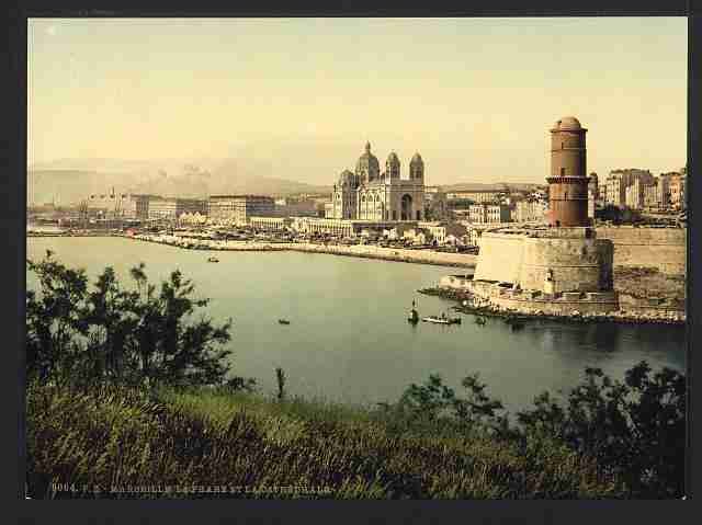 Vintage The lighthouse and cathedral Marseilles A4 Photo Print