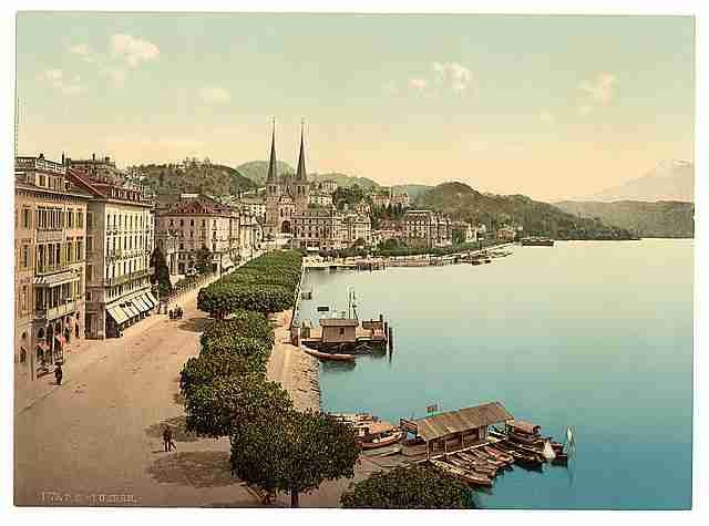 Vintage The quay from the Swan Hotel Lucerne A4 Photo Print