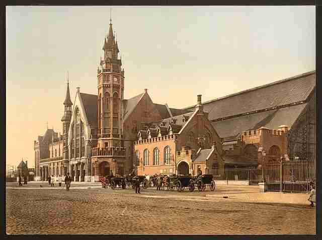 Vintage The station Bruges A4 Photo Print