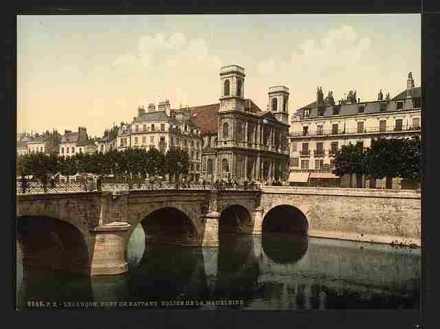 Vintage The swing bridge and Madeleine church Besançon A4 Photo Print