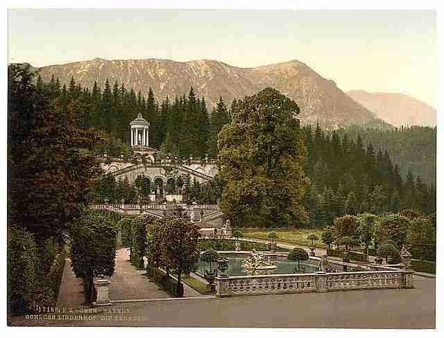 Vintage The terrace Linderhof Castle Upper Bavaria A4 Photo Print