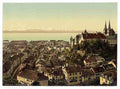 Vintage The town Neuchatel and the castle A4 Photo Print