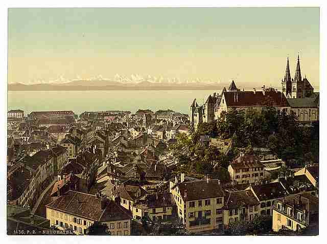 Vintage The town Neuchatel and the castle A4 Photo Print