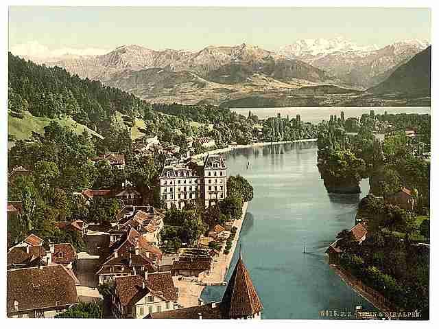 Vintage Thun and the Alps Bernese Oberland A4 Photo Print