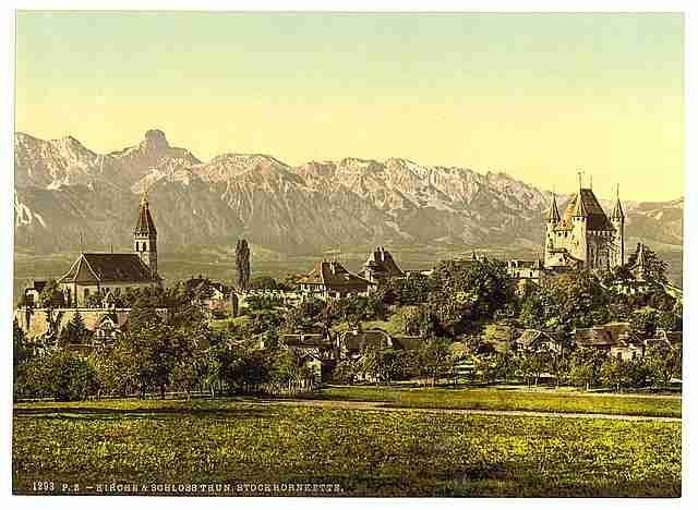 Vintage Thun church and castle Bernese Oberland A4 Photo Print
