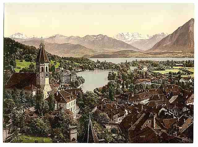 Vintage Thun general view I Bernese Oberland A4 Photo Print