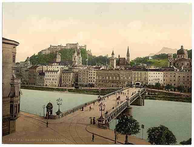 Vintage Town bridge Salzburg A4 Photo Print