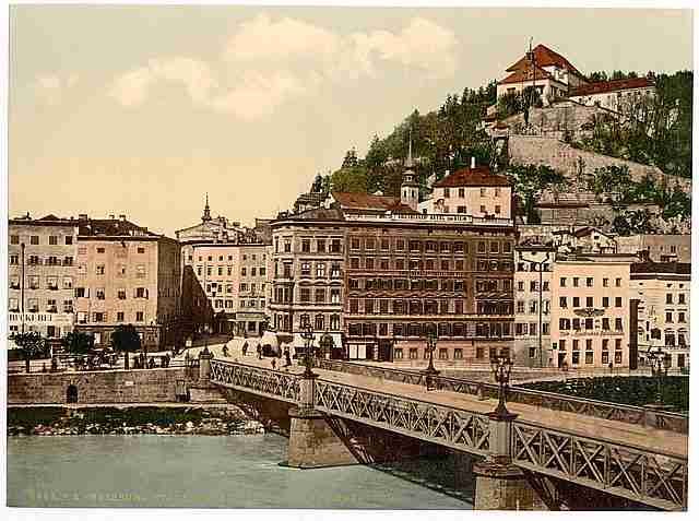 Vintage Town bridge convent Salzburg A4 Photo Print