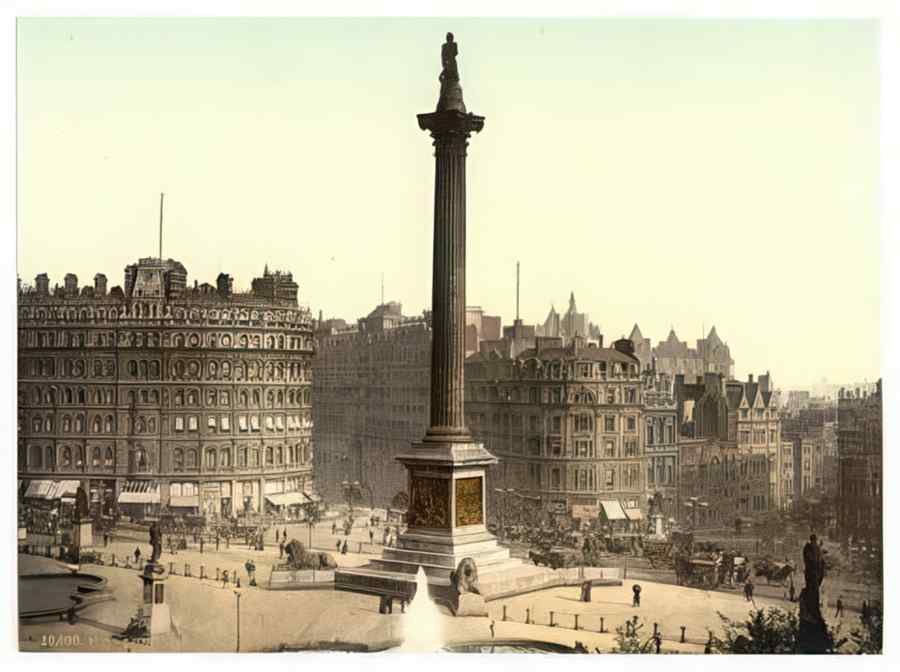 Vintage Trafalgar Square From National Gallery London England A4 Photo Print