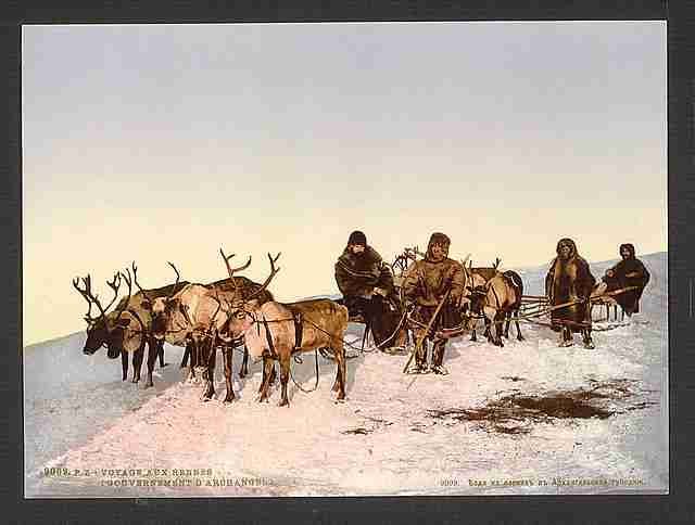 Vintage Traveling by reindeer Archangel A4 Photo Print