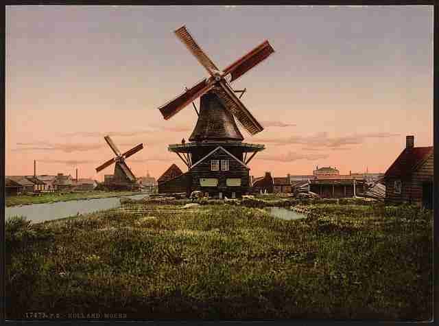 Vintage Two windmills A4 Photo Print