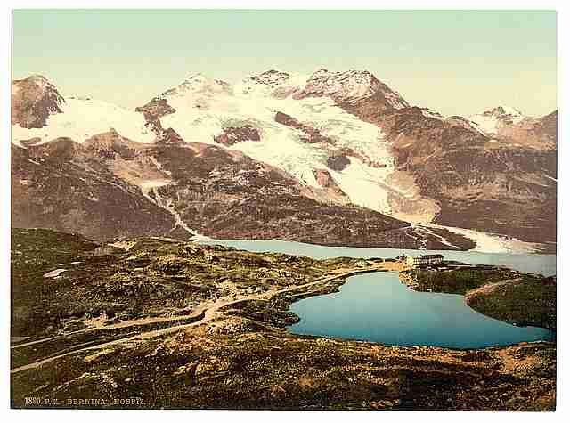 Vintage Upper Engadine  and Cambrena Glacier Grisons A4 Photo Print