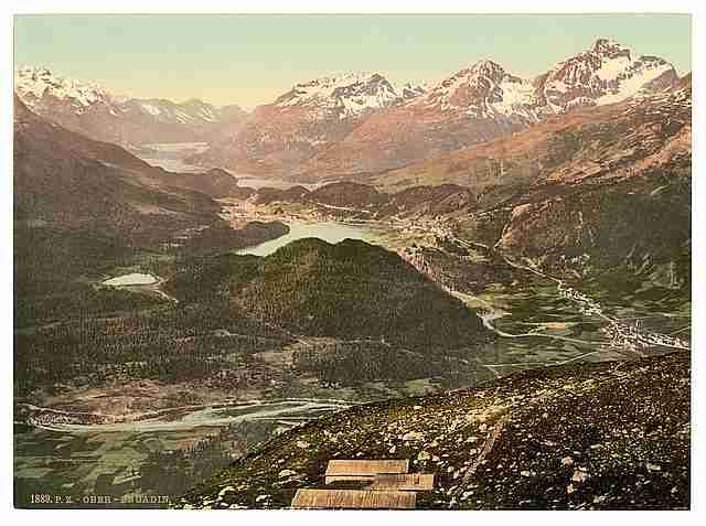 Vintage Upper Engadine general view Grisons A4 Photo Print
