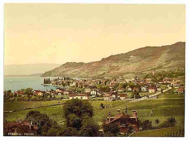 Vintage Vevey general view Geneva Lake A4 Photo Print