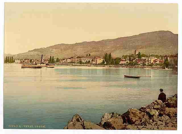 Vintage Vevey the quay Geneva Lake A4 Photo Print