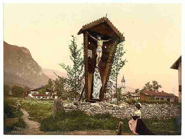 Vintage View showing crucifix Garmisch Upper Bavaria A4 Photo Print