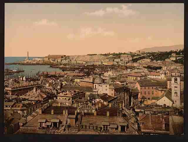 Vintage View towards the lighthouse Genoa A4 Photo Print