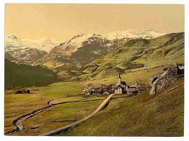 Vintage Village and Alps Bernese Oberland A4 Photo Print